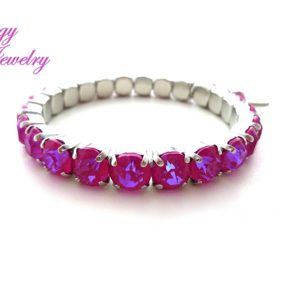 RASPBERRY SHIMMER Pink Crystal Stretch Bracelet, Made with Genuine 8mm Crystals - Picture 5 of 6